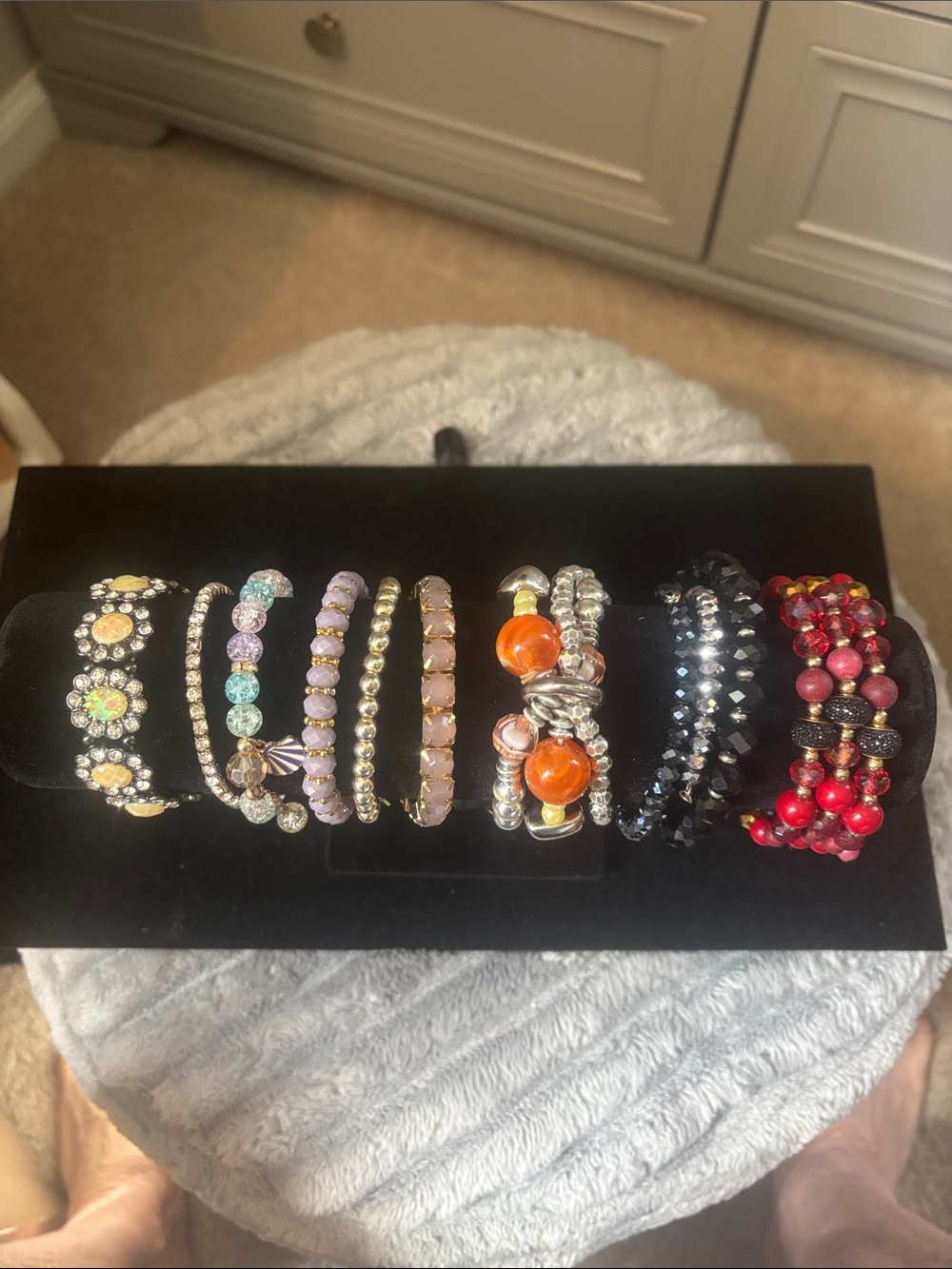 Lots of bling here!  7 stretchy and  2 wrap bracelets. All in great condition,